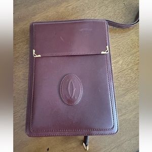 Authentic Must De Cartier Bordeaux Leather Clutch Purse